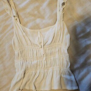 Reformation Cream Peplum Smocked Bodice Top with ruffled tank sleeve, Small